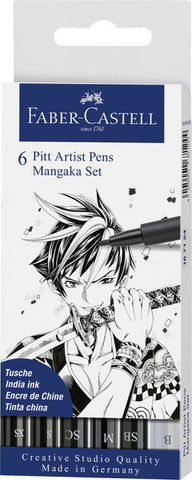 Faber Castell Fc-167124 Tekenstift Faber-Castell Pitt Artist Pen Mangaka 6-Delig Etui Zwart