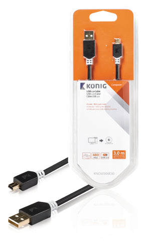 K&Ouml;Nig König Knc60300E30 Usb 2.0 Kabel A Male - Mini 5-Pins Male 3,00 M Grijs