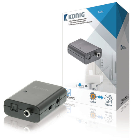 K&Ouml;Nig König Knaco2502 Digitale Audio Converter 1X Toslink Female + 1X S/Pdif (Rca) Female - 1X Toslink Female + 1X S/Pdif (Rca) Female Donkergrijs