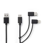 Nedis Ccgp60620Bk10 3-In-1 Sync And Charge-Kabel Usb-A Male - Micro B Male / Type-C Male / Apple Lightning 8-Pins Male 1,0 M Zwart