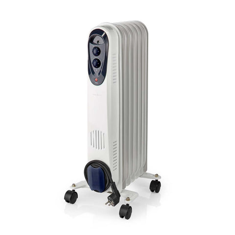 Nedis Htoi30Wt7 Mobiele Olieradiator 600 / 900 / 1500 W 7 Vinnen Instelbare Thermostaat 3 Warmte Standen Omvalpreventie Wit