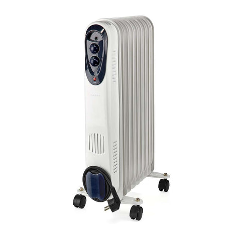 Nedis Htoi30Wt9 Mobiele Olieradiator 800 / 1200 / 2000 W 9 Vinnen Instelbare Thermostaat 3 Warmte Standen Omvalpreventie Wit