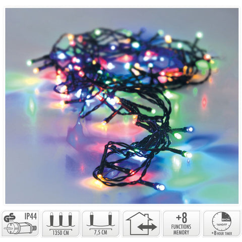 Kerstverlichting 180 Led- 13.5M - Multicolor - Timer - Lichtfuncties - Geheugen - Buiten