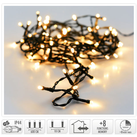 Kerstverlichting 80 Led- 6M - Extra Warm Wit - Timer - Lichtfuncties - Geheugen - Buiten