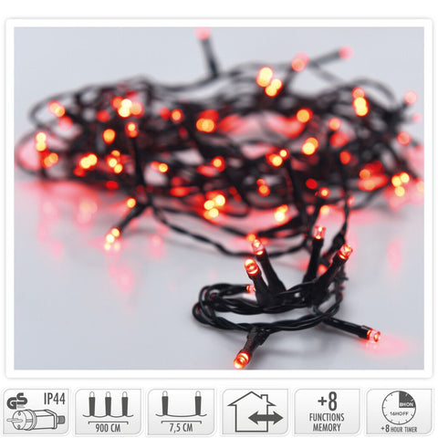 Kerstverlichting 120 Led- 9M - Rood - Timer - Lichtfuncties - Geheugen - Buiten