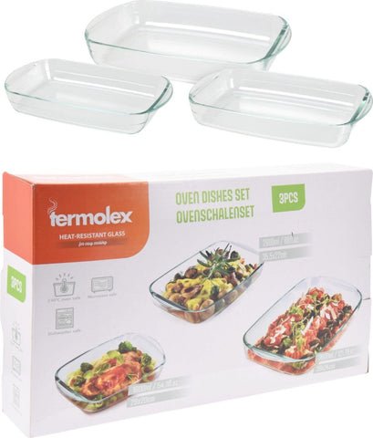 Termolex Ovenschalen Set - 3-Delig - 1.6L -2.6L - 3.6L - Glas - Vaatwasserbestendig