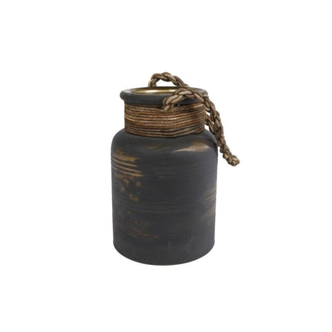 Diversen Vaas Ralf W/Leathercord L Bruin Glas 14X14X20Cm