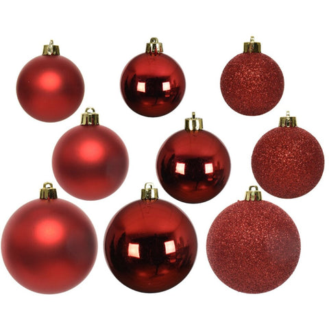 Decoris Kerstballen Kunststof 6-8-10 Cm Rood 26 Stuks