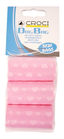 Croci Poop Bags Pink With Hearts 3X20 ST